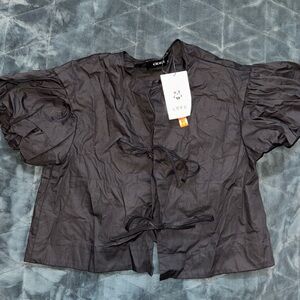 Chic Black Tie-Front Blouse